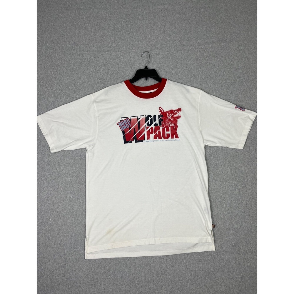 Vintage‎ Burgundy Wolf Pack Shirt Mens XL White Crew Neck 90's Graphic Logo